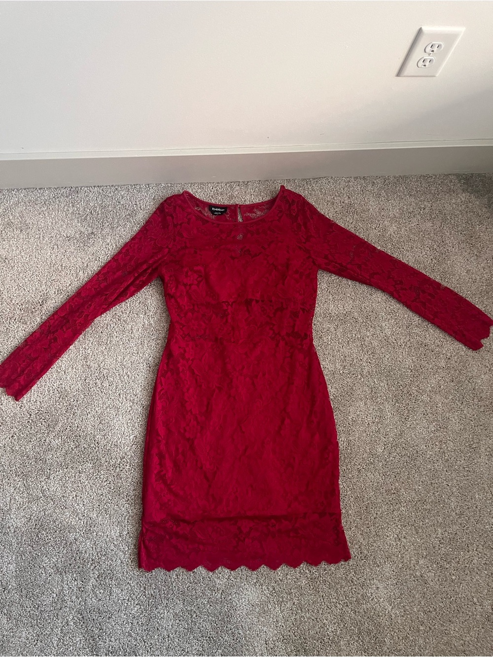 Bebe Red Lace Long-Sleeve Sheath Dress